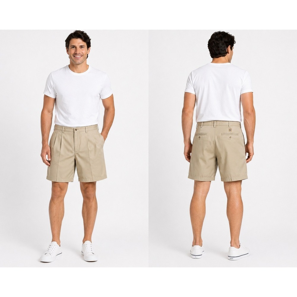 Baxter Khaki Shorts Mens 34 Pleated Casual Classic Fit Cotton Beige Golf Shorts
